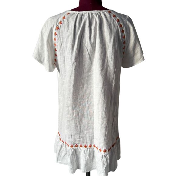 Madewell Embroidered Linen-Blend Raglan Ruffle Mini Dress Small Petite Lighthous - Picture 8 of 8